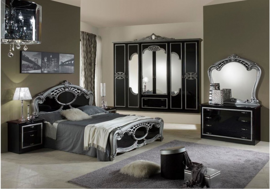 Спальня Ольга в темном варианте с  серебряным орнаментом