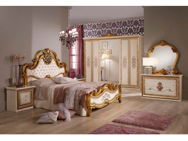 Спальня Анита в светлом варианте с золотым орнаментом